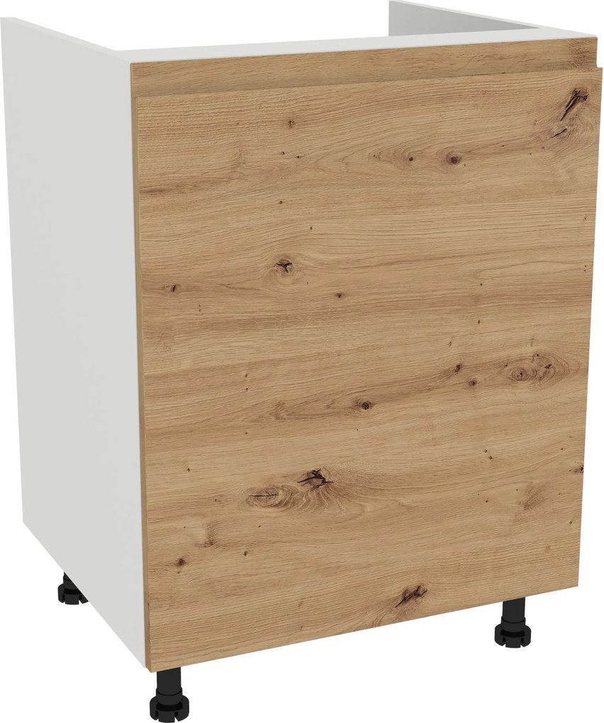 Alsó szekrény mosogató alá 60 Frezo Fehér front Fogantyú nélküli tölgy Artisan