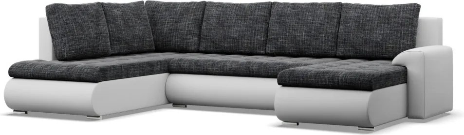 Tokio U sarokkanapé, 3 ágyneműtartóval, fonott + műbőr, baloldali, sötétszürke - fehér