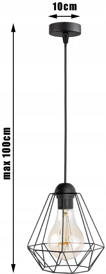 KÉSZLETKISÖPRÉS! Glimex Diamond drót búrás állítható függőlámpa fekete 1x E27