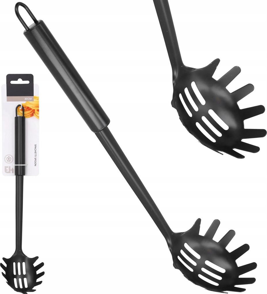Spagetti tészta kanál konyhai acél fekete 30 cm
