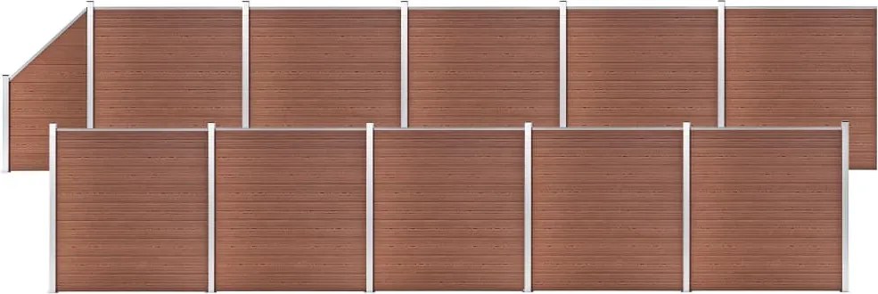 vidaXL 10 négyszögletes és 1 ferde barna WPC kerítéselem 1830 x 186 cm