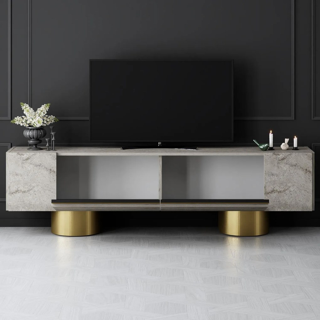 TV szekrény Bohem - Travertine, Gold