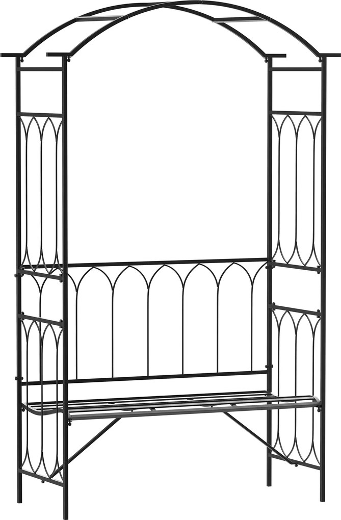 Outsunny Fém Rózsaív Kúszó Növény Támogatás Kerti Ív Padlóval Rózsákhoz 115 x 50 x 203 cm Fekete | Aosom