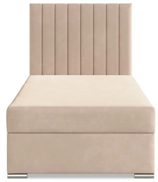 Agen egyszemélyes ágy, bársony, ágyneműtartóval, bézs