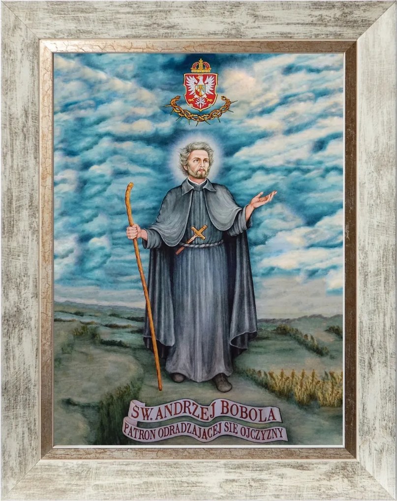 Szent András Bobola Vallásos Vászonkép Fehér Keretben 30X40