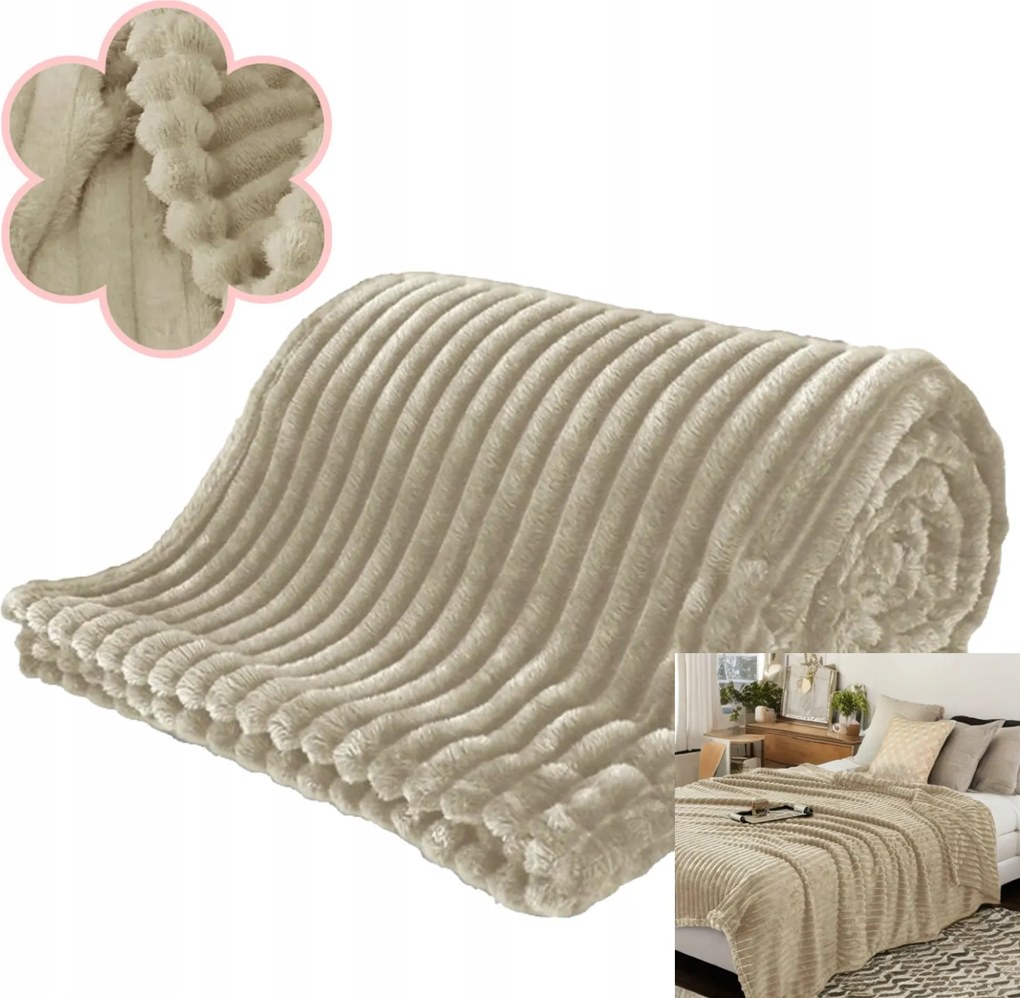 Dombornyomott takaró 200x220 cm Puha Meleg Elegáns Bézs