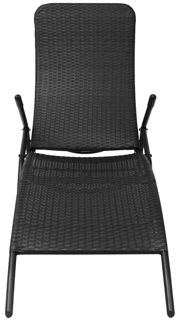 Fekete összecsukható polyrattan napozóágy