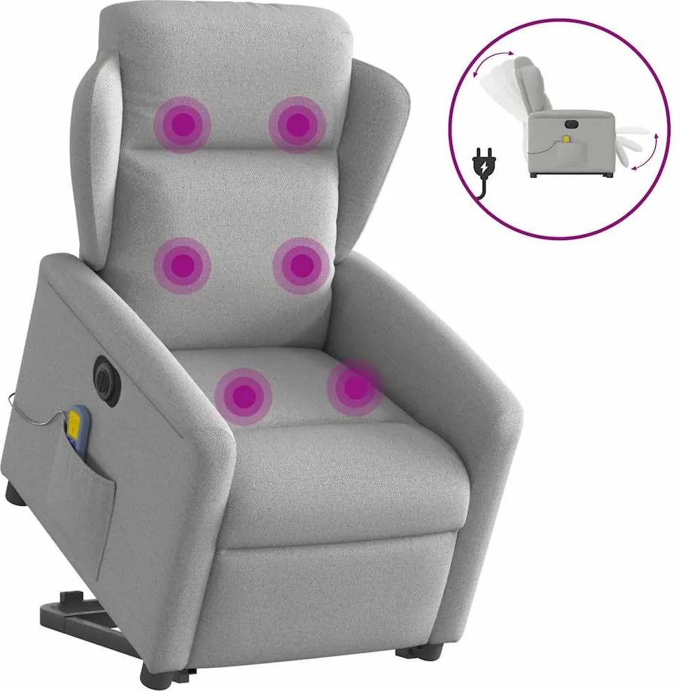 vidaXL Elektromos álló masszázsfotel felhőszürke szövet