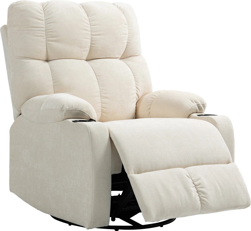 HOMCOM Fotel Relaxáló Funkcióval, Hintázó Funkcióval, Forgó TV Szék Lábpihentetővel, Zsebspring Maggal és Pohártartóval, Nappalihoz, Bézs | Aosom