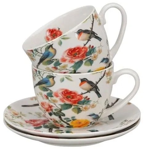 Madaras virágos porcelán csésze aljjal 270 ml 2 személyes készlet díszdobozban