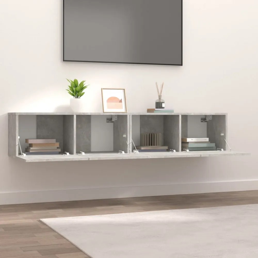 2 db betonszürke szerelt fa TV-szekrény 80 x 30 x 30 cm