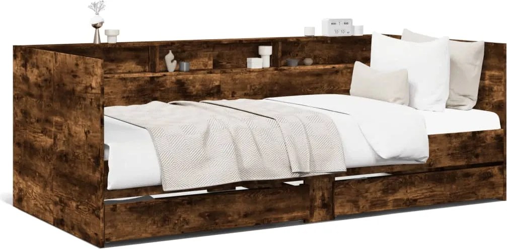 vidaXL füstös tölgy kanapéágy fiókkal matrac nélkül 75x190 cm