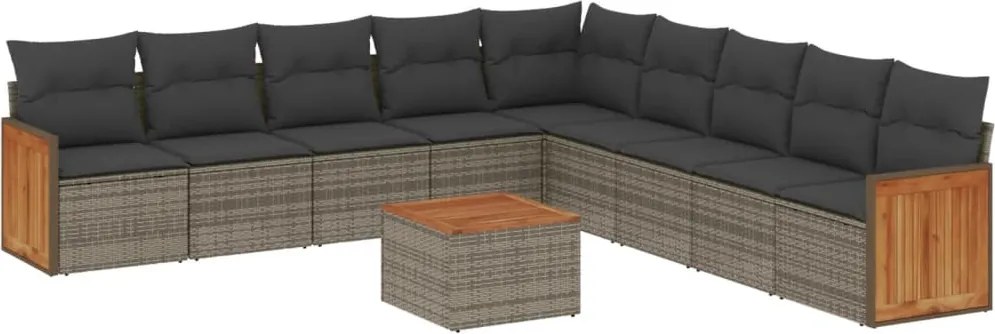 vidaXL 10 részes szürke polyrattan kerti ülőgarnitúra párnákkal