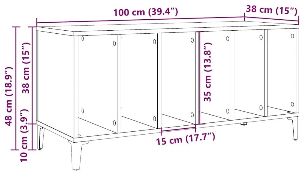 antik fa színű szerelt fa hanglemezszekrény 100 x 38 x 48 cm