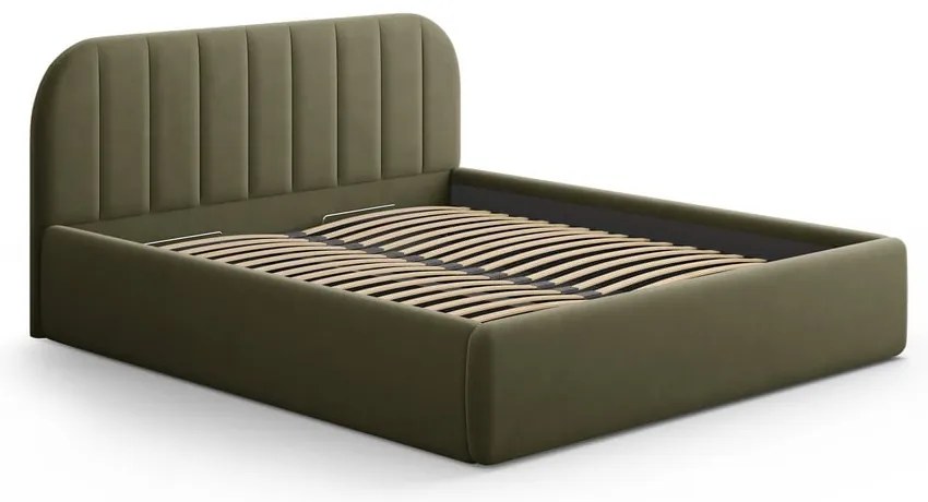 Zöld kárpitozott ágyneműtartós franciaágy ágyráccsal 160x200 cm Juno – Windsor & Co Sofas