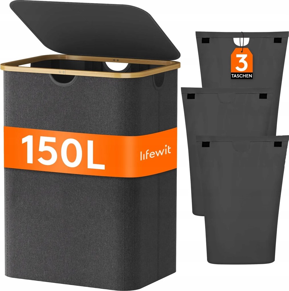 Lifewit szennyestartó kosár 150l fekete