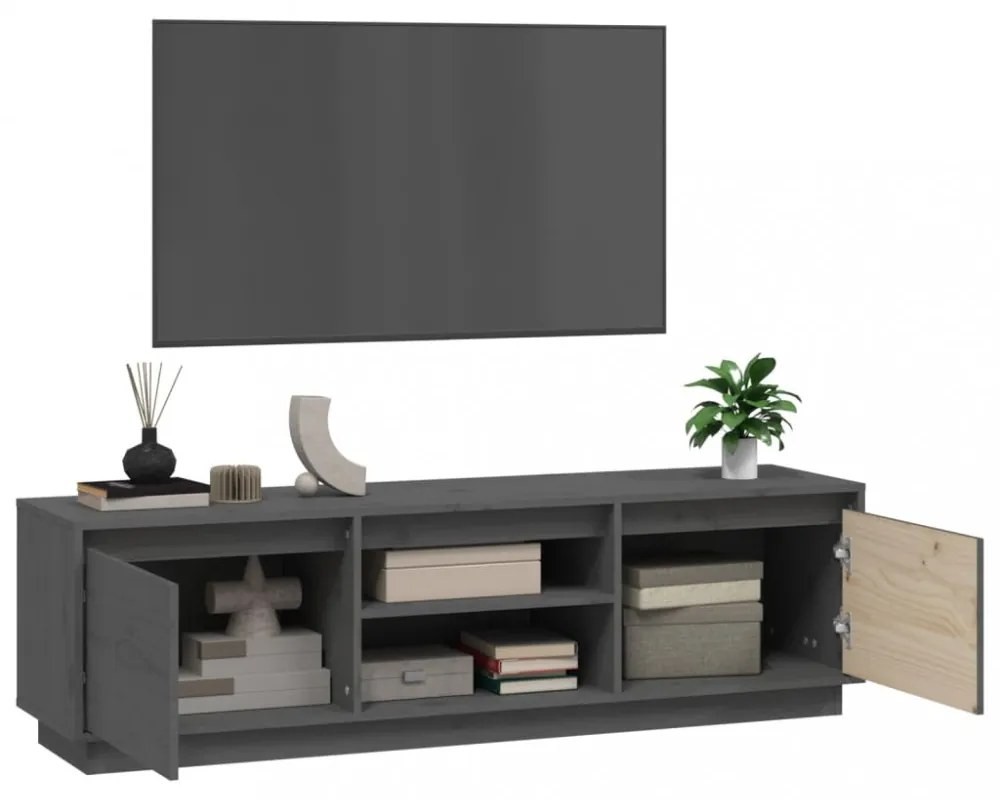szürke tömör fenyőfa TV-szekrény 140 x 35 x 40 cm