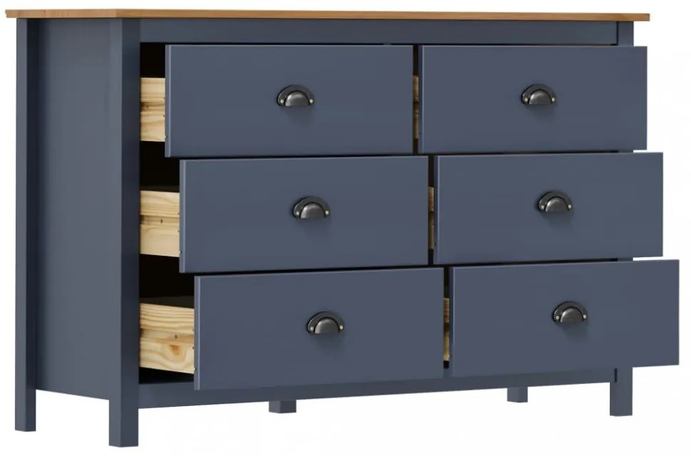 Hill range szürke tömör fenyőfa komód 125 x 40 x 80 cm