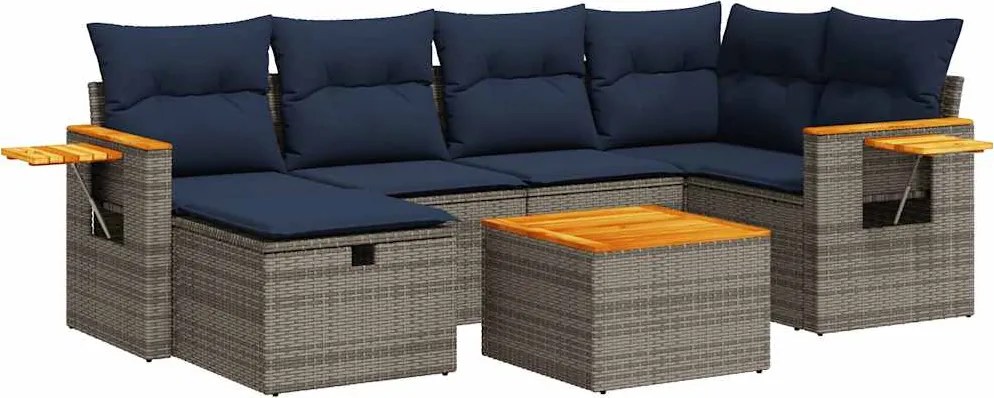 vidaXL 7 részes szürke polyrattan kerti ülőgarnitúra párnákkal