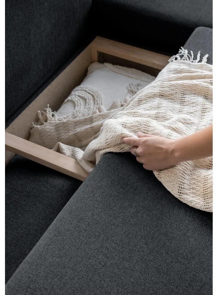 Scandic Lagom L sötétszürke kinyitható kanapé, jobb oldalas - Miuform