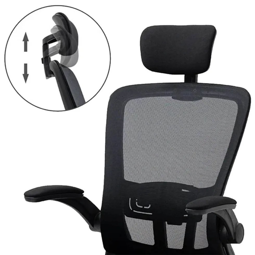 Ergonomikus irodai szék deréktámasszal, fejtámlával, fekete