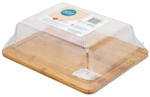 Bambuszfa asztali kínáló műanyag tetővel 25x7,5x19,5 cm