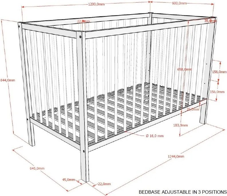 Barna bükkfa babaágy állítható magassággal 60x120 cm Dino – Vipack