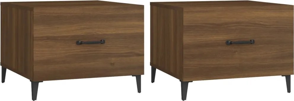 vidaXL 2 db barna tölgy színű dohányzóasztal fém lábakkal 50x50x40 cm