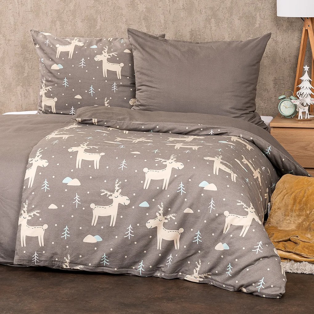 4Home Happy reindeer flanel ágyneműhuzat, 140 x 220 cm, 70 x 90 cm