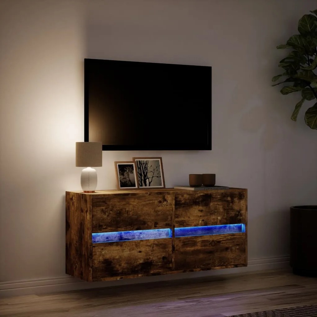 füstös tölgy színű fali TV-szekrény LED-ekkel 100x31x45 cm
