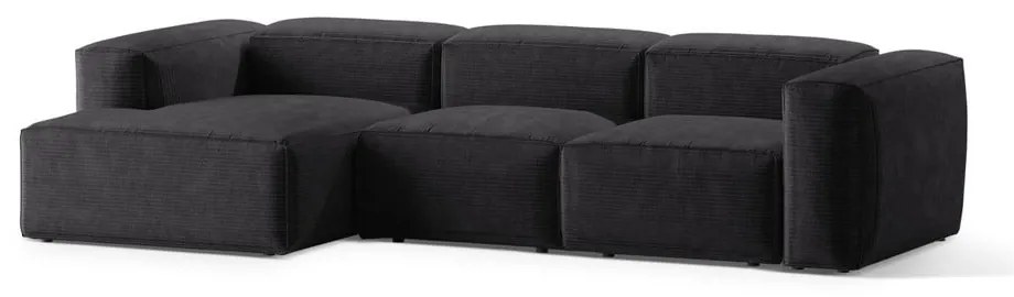 Sötétszürke kordbársony sarokkanapé (bal oldali-heverő résszel) Bergano – Cosmopolitan Design