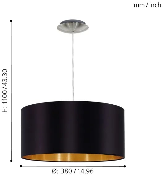 Eglo 31599 - MASERLO lógó 1xE27/60W/230V, kábel függeszték