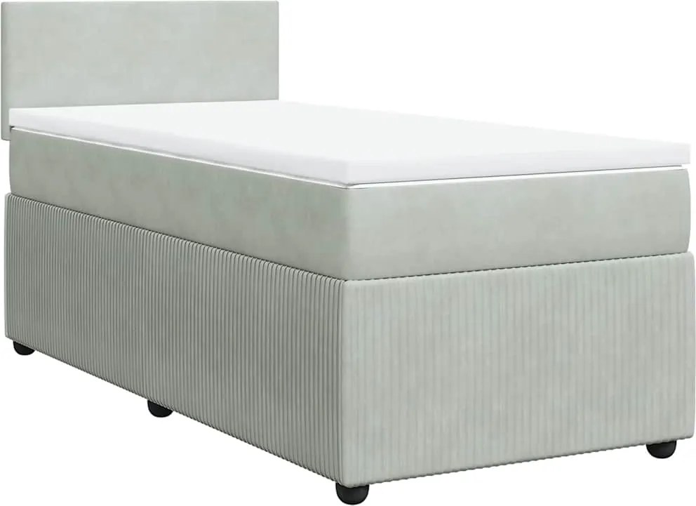 vidaXL világosszürke bársony rugós ágy matraccal 90 x 200 cm