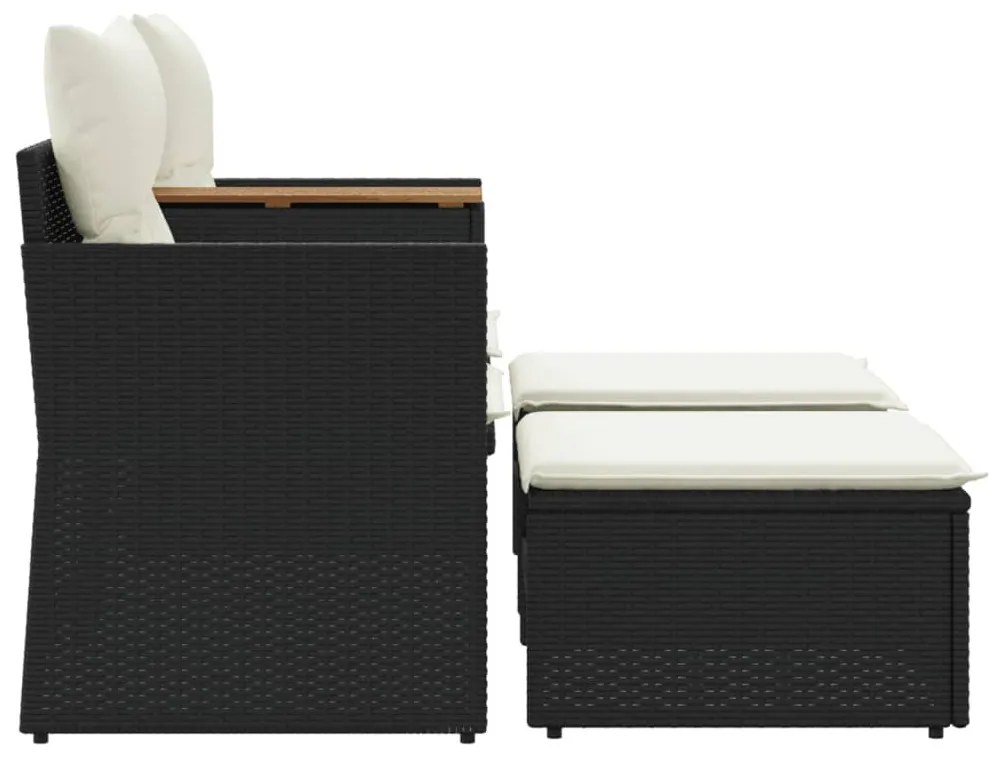 2 személyes fekete polyrattan kerti kanapé zsámollyal