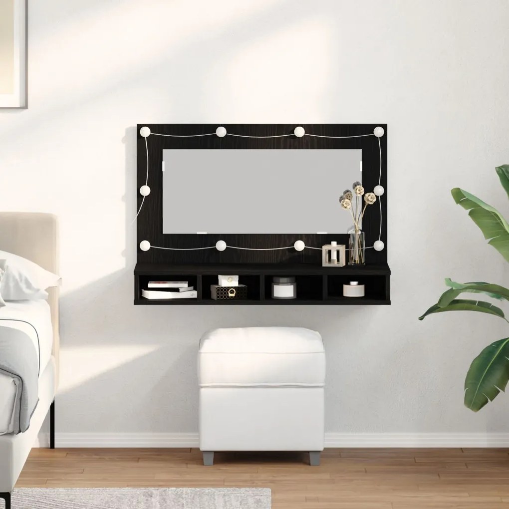 LED Tükrös Szekrény Fekete Tölgy - 90x31.5x62 cm