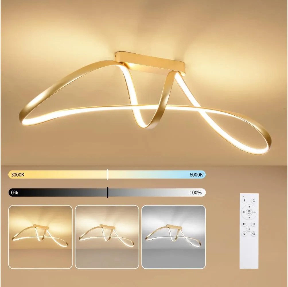 Brilagi-LED Dimmelhető felületre szerelhető csillár TWISTER LED/60W/230V 3000-6000K aranyszínű + távirányító