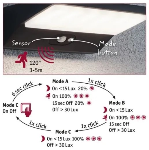 Paulmann 94333 - LED/7,4W IP44 Kültéri fali lámpa érzékelővel HOUSE 230V