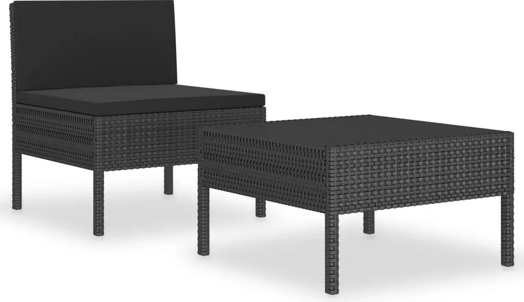 vidaXL 2-részes fekete polyrattan kerti bútorszett párnákkal