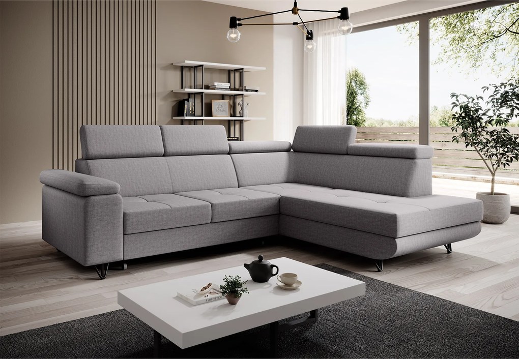 Kinyitható ülőgarnitúra, világosszürke, jobbos, JOGI ROH