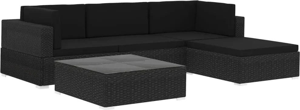 vidaXL 5 részes fekete polyrattan kerti ülőgarnitúra párnákkal