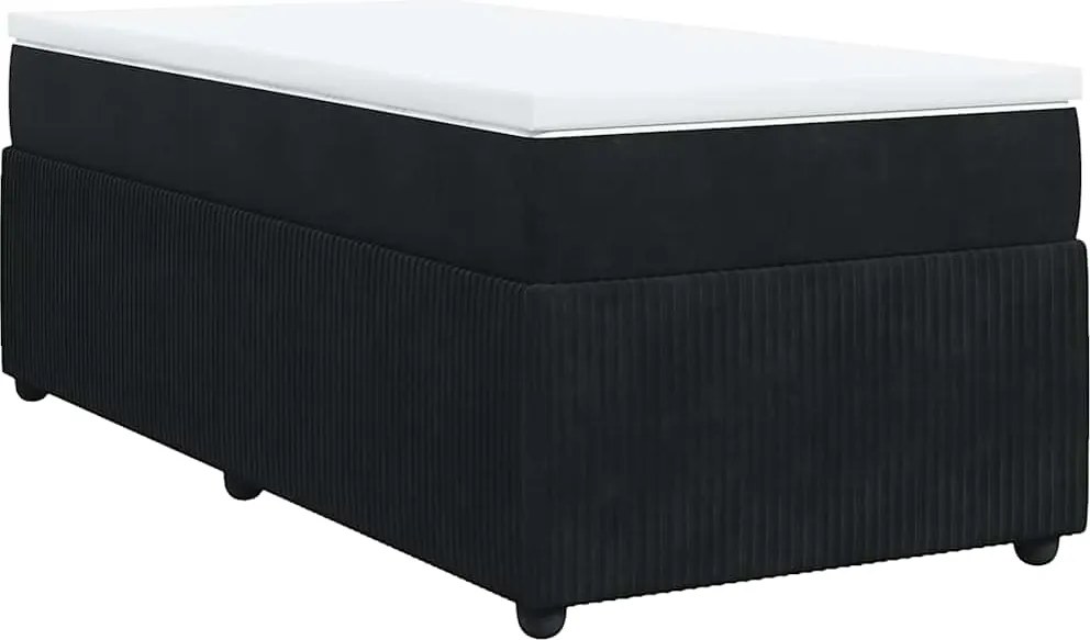vidaXL fekete bársony rugós ágy matraccal 90 x 200 cm