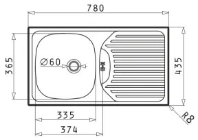 Pyramis 100139001 - ET78 konyhai mosogató 78x43,5 cm szatén
