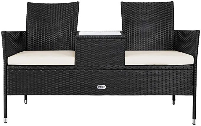 Casaria® Kerti rattan pad asztallal - fekete