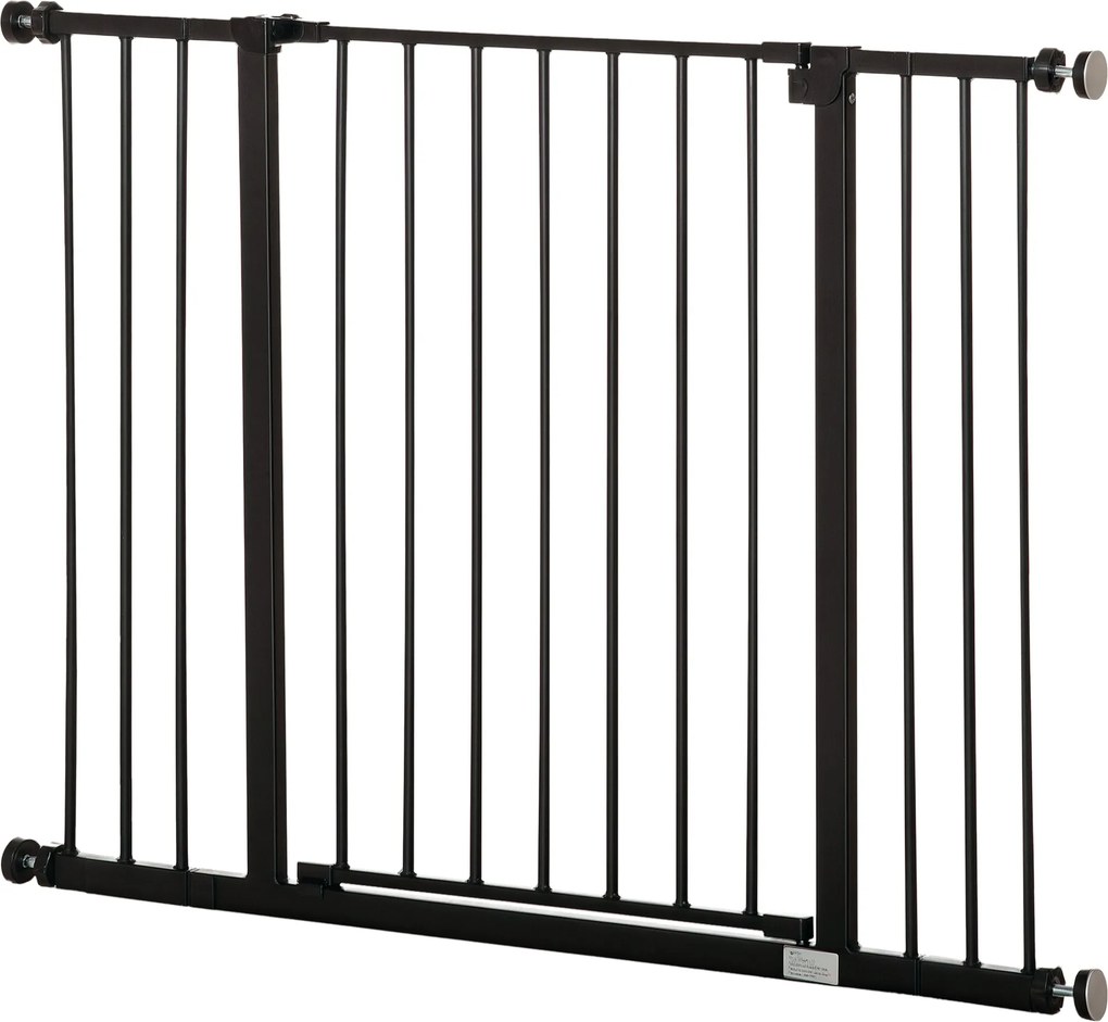 PawHut Ajtó Biztonsági Rács Lépcsővédő 10/15 cm Toldóval Fúrás Nélküli Ajtórács 76-107 cm Szélességhez Egykezű Nyitás Acél Fekete | Aosom