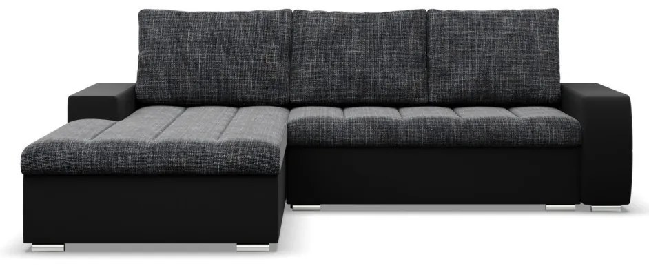 Toronto sarokkanapé, 2 ágyneműtartóval, fonott + műbőr, baloldali, szürke - fekete