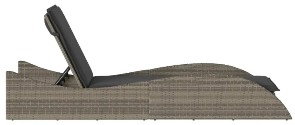 szürke polyrattan napozóágy párnával 60x205x73 cm