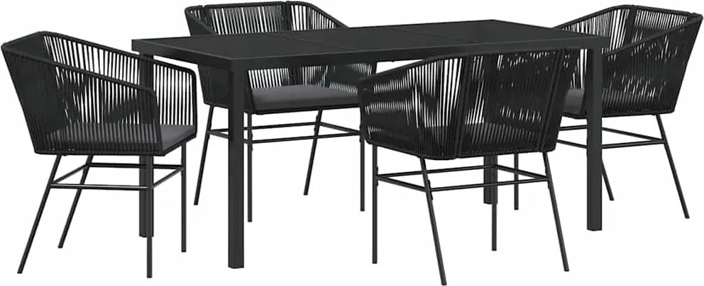 vidaXL Kert étkező szett párnával 5 pcs Fekete Porszórt acél