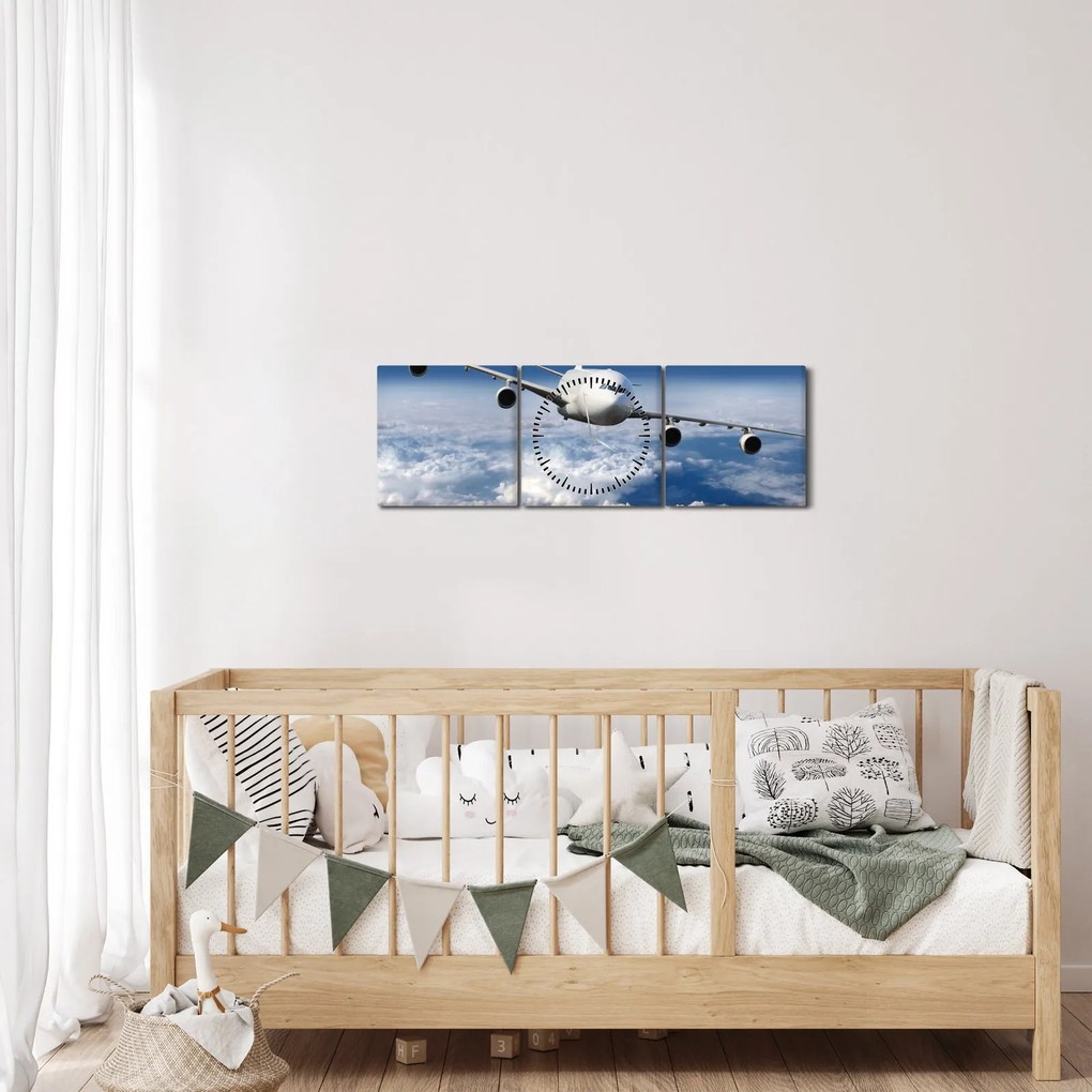 Kép - Repülőgép a felhőkben (órával) (90x30 cm)
