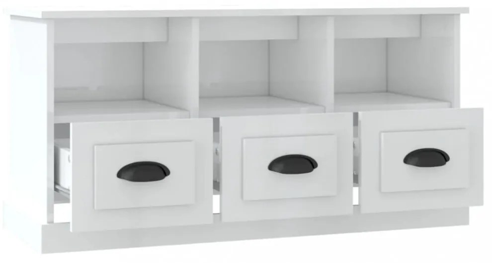 fehér magasfényű szerelt fa TV-szekrény 100x35x50 cm