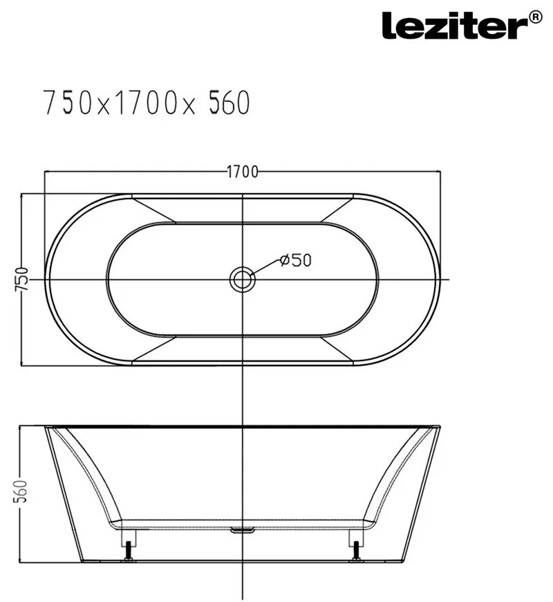 Noa szabadon álló fürdőkád 170x75x56 cm fekete